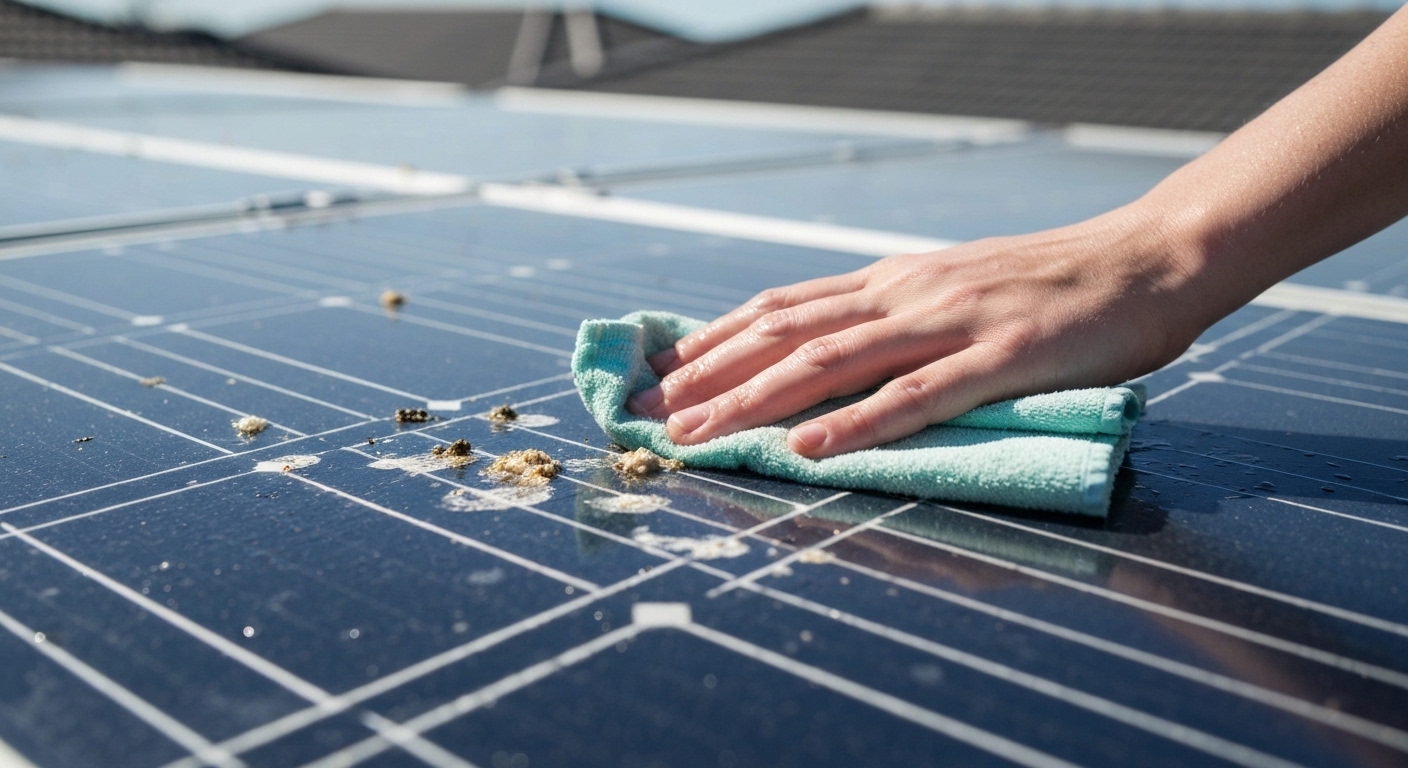 Remove dried bird poop from solar panels - solar panel cleaning Australia