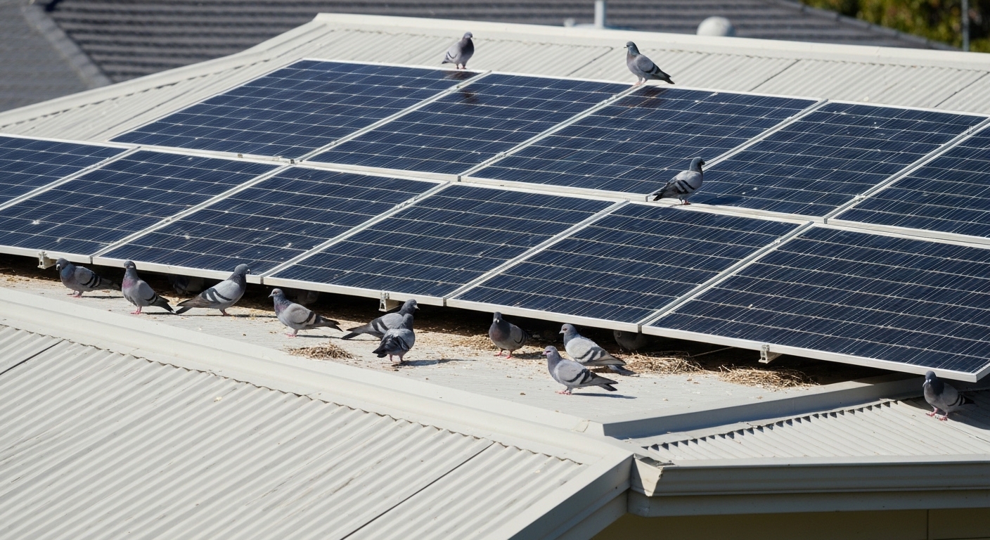 Pigeons under solar panels Australia - solar panel cleaning Australia