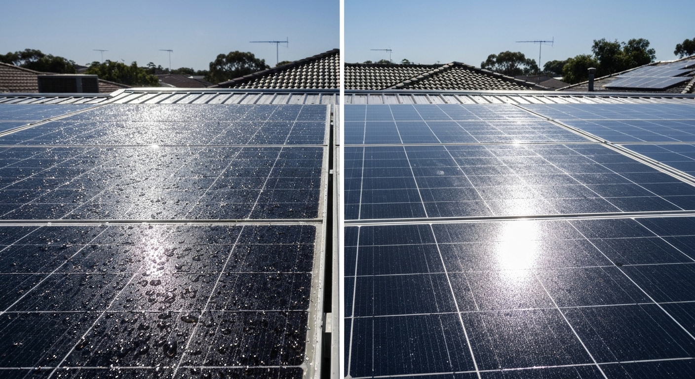 Solar panel cleaning vs rain Australia - solar panel cleaning Australia
